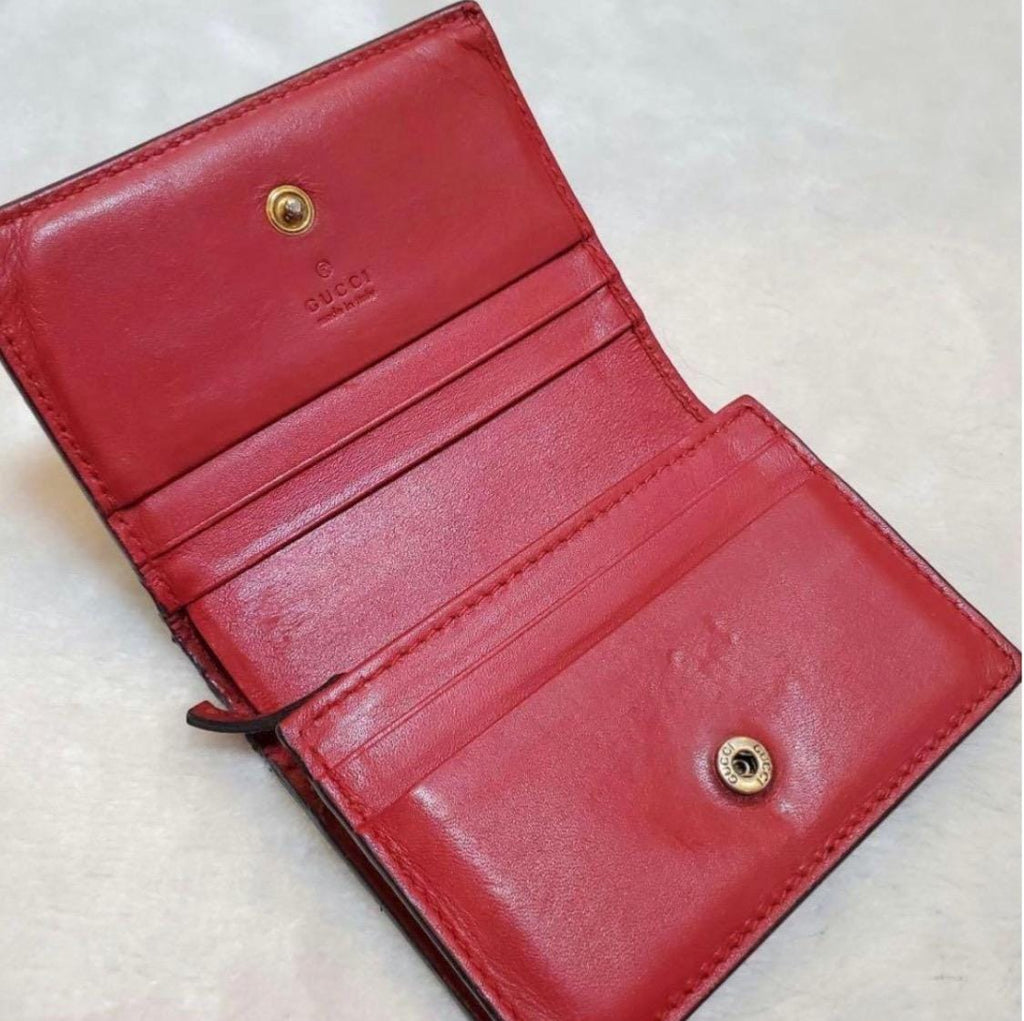 Authentic GUCCI GG Supreme Monogram Cherry Embellished Card Case Wallet Hibiscus Red