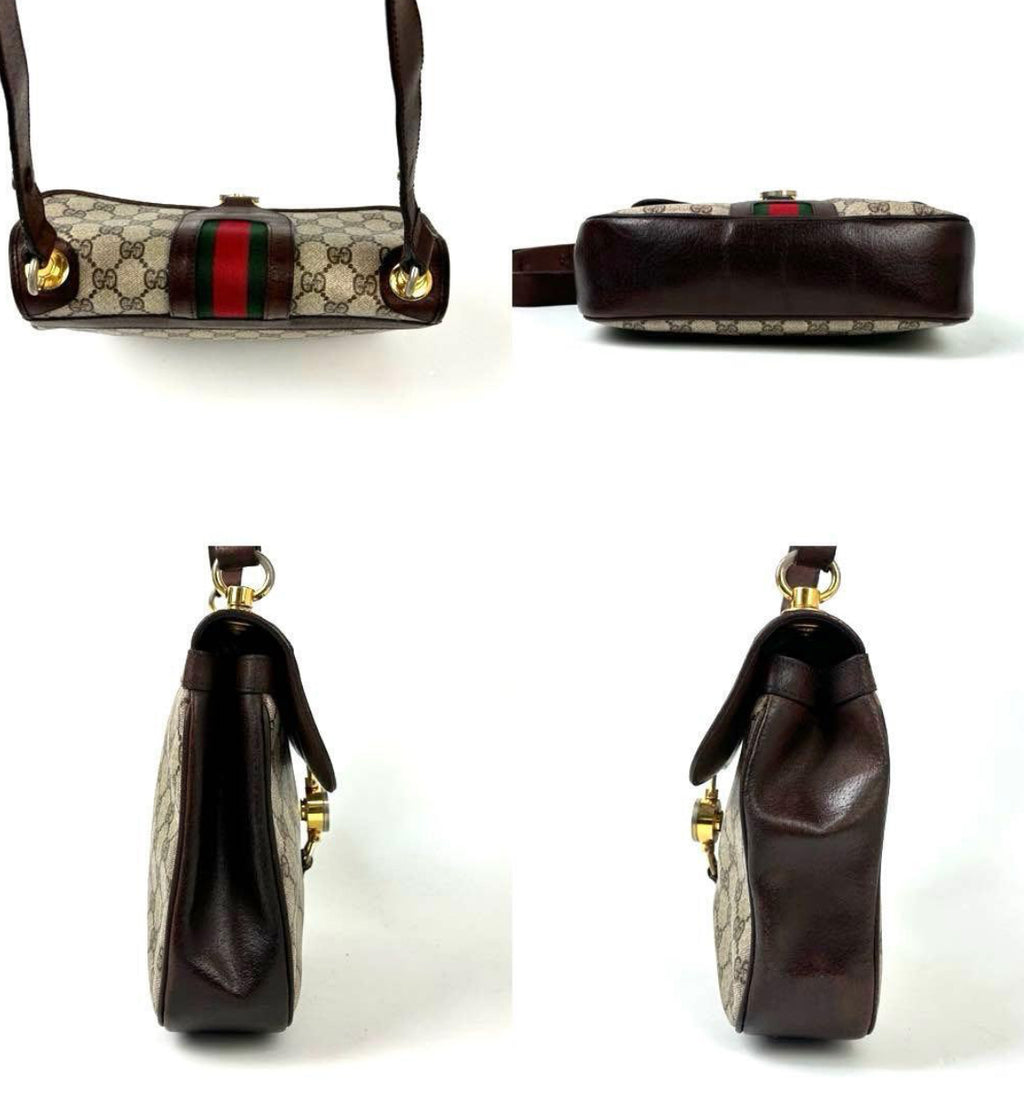 GUCCI Vintage Brown Monogram Canvas Flap Shoulder Bag