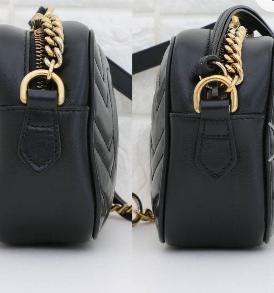 Authentic GUCCI Calfskin Matelasse Small GG Marmont Chain Shoulder Bag Black included COA , dust bag , box.