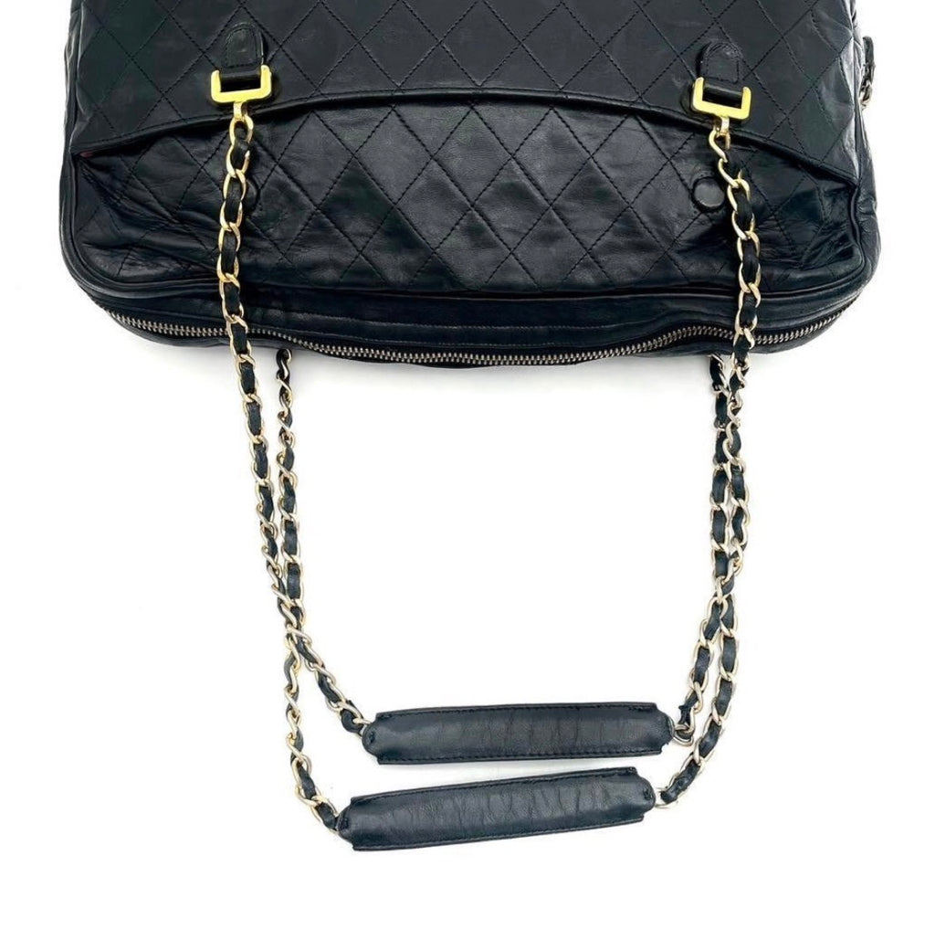 Chanel Matelassé Tote Bag Chain Shoulder Bag Lambskin Black