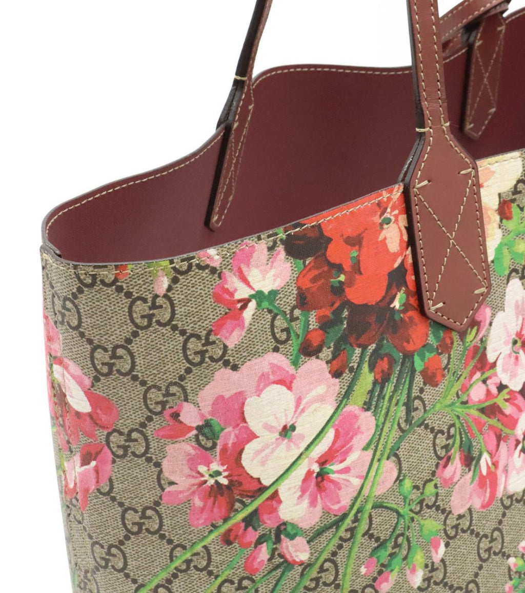 Authentic GUCCI GG Supreme Monogram Blooms Medium Reversible Tote Beige Multicolor Dry Rose