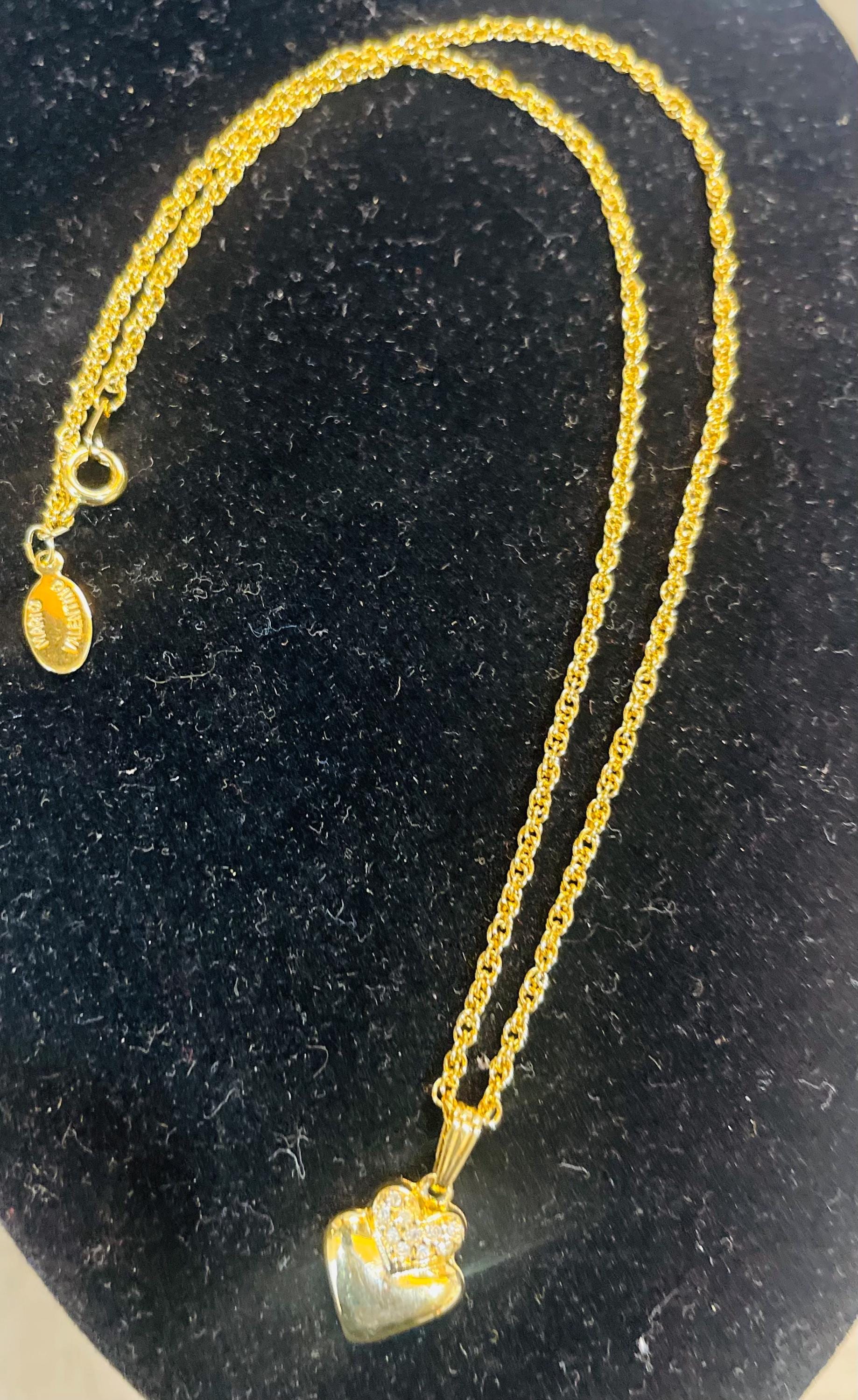 Authentic Mario Valentino Diamond Heart Necklace Charm Vintage