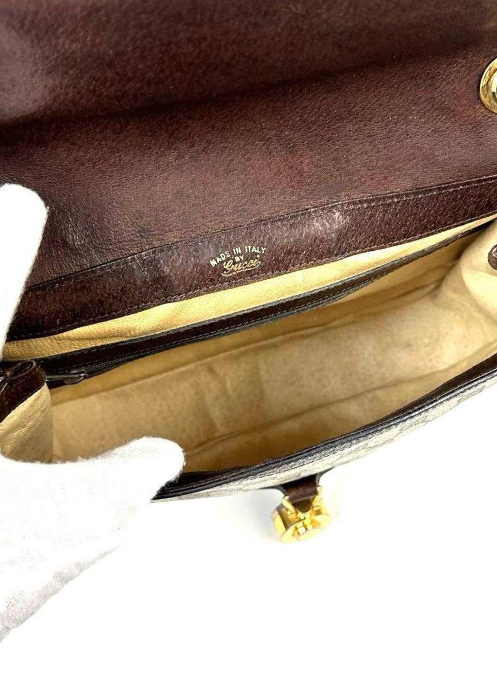 GUCCI Vintage Brown Monogram Canvas Flap Shoulder Bag