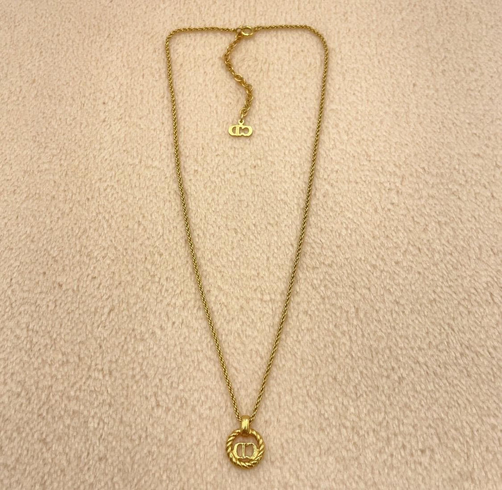 Authentjc Christian Dior Twist Circle CD Necklace  W/Box Vintage