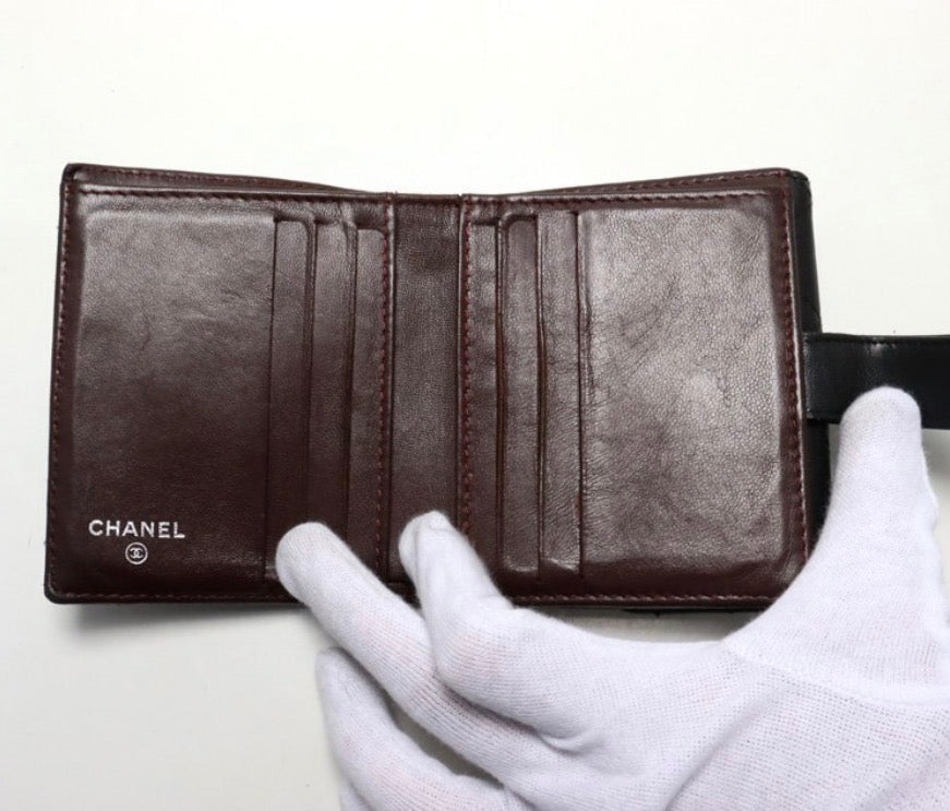 Chanel Lambskin Quilted Compact Wallet Black