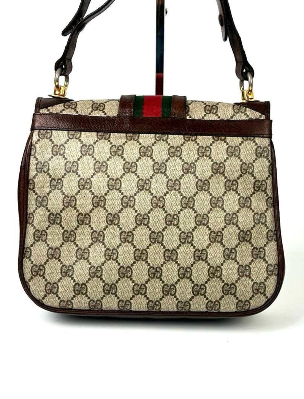 GUCCI Vintage Brown Monogram Canvas Flap Shoulder Bag
