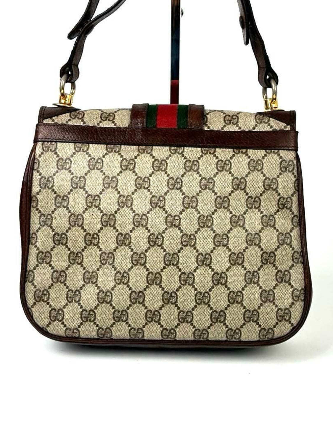 GUCCI Vintage Brown Monogram Canvas Flap Shoulder Bag