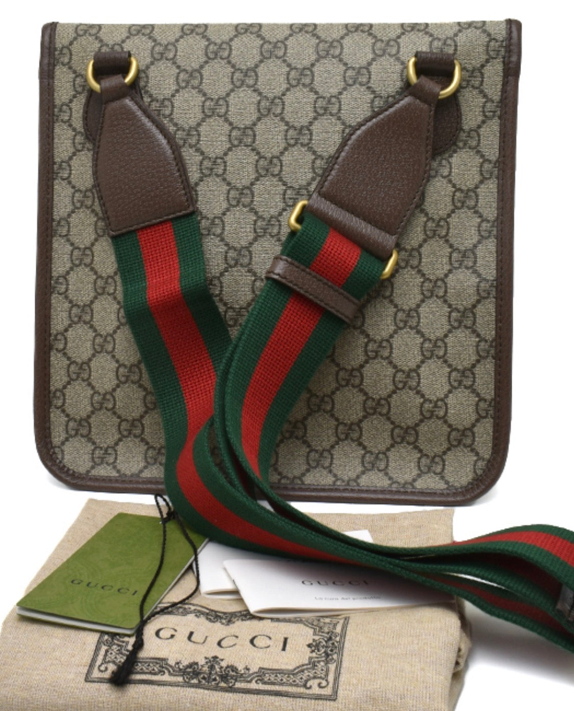 GUCCI GG Supreme Monogram Web Medium Neo Vintage Flap Messenger Bag Beige New Acero
