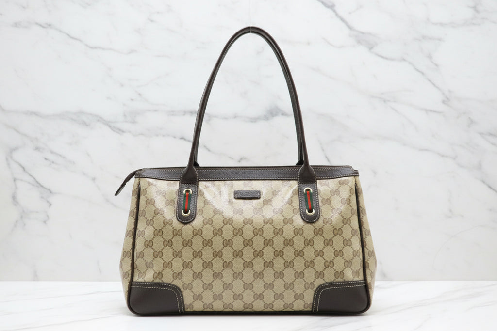 GUCCI Crystal Monogram Medium Princy Tote Dark Brown