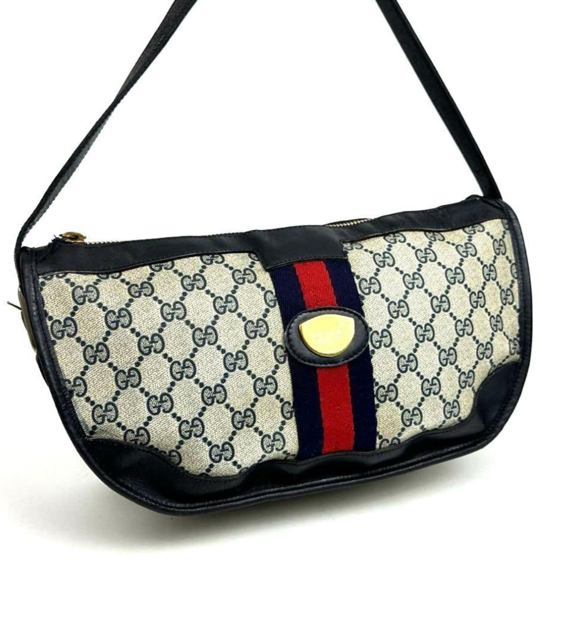 Gucci GG Supreme Sherry Line Shoulder Bag, Navy