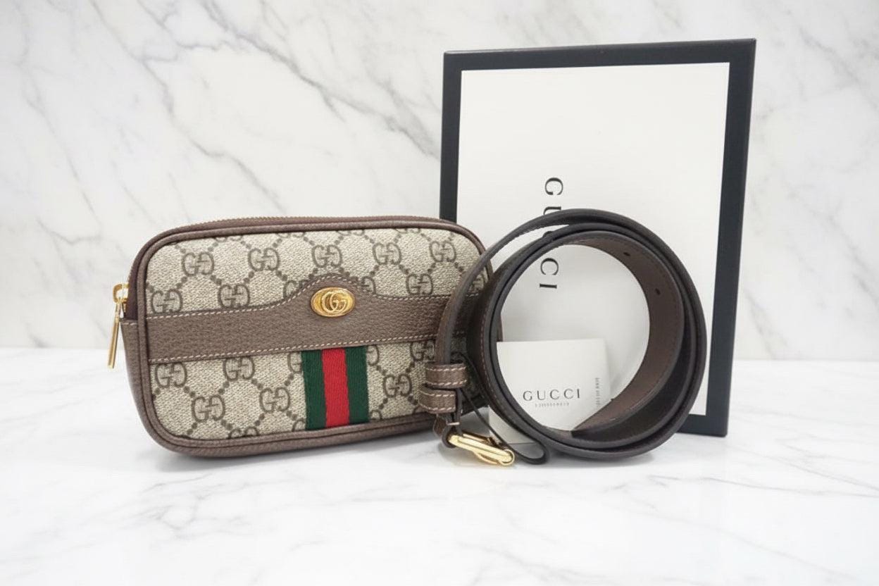 Authentic GUCCI GG Supreme Monogram Web Small Ophidia Belt Bag Dark Brown Like New  COA included