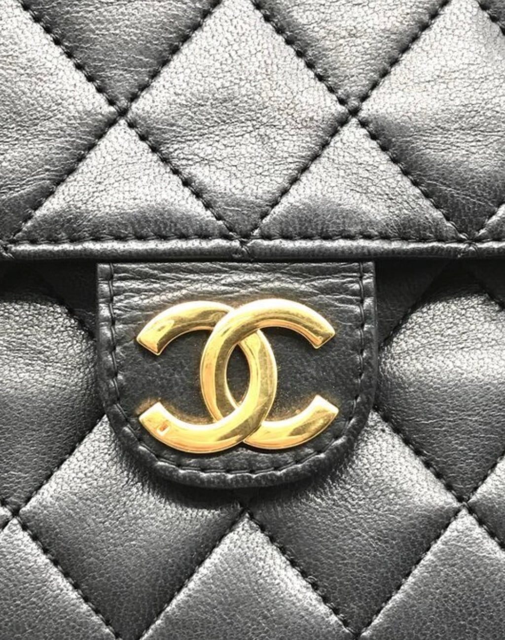 Authentic Chanel Coco Mark Matelassé Lambskin Chain Shoulder Bag, Black Vintage  With Authentication Excellenr Condition