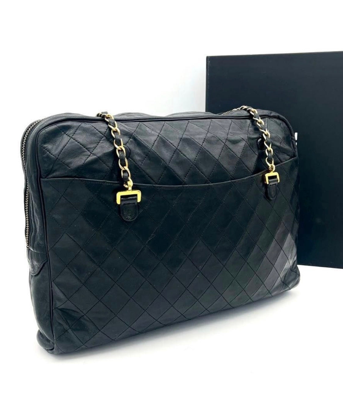 Chanel Matelassé Tote Bag Chain Shoulder Bag Lambskin Black