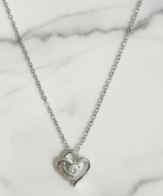 Double Heart Silver Crystal Necklace