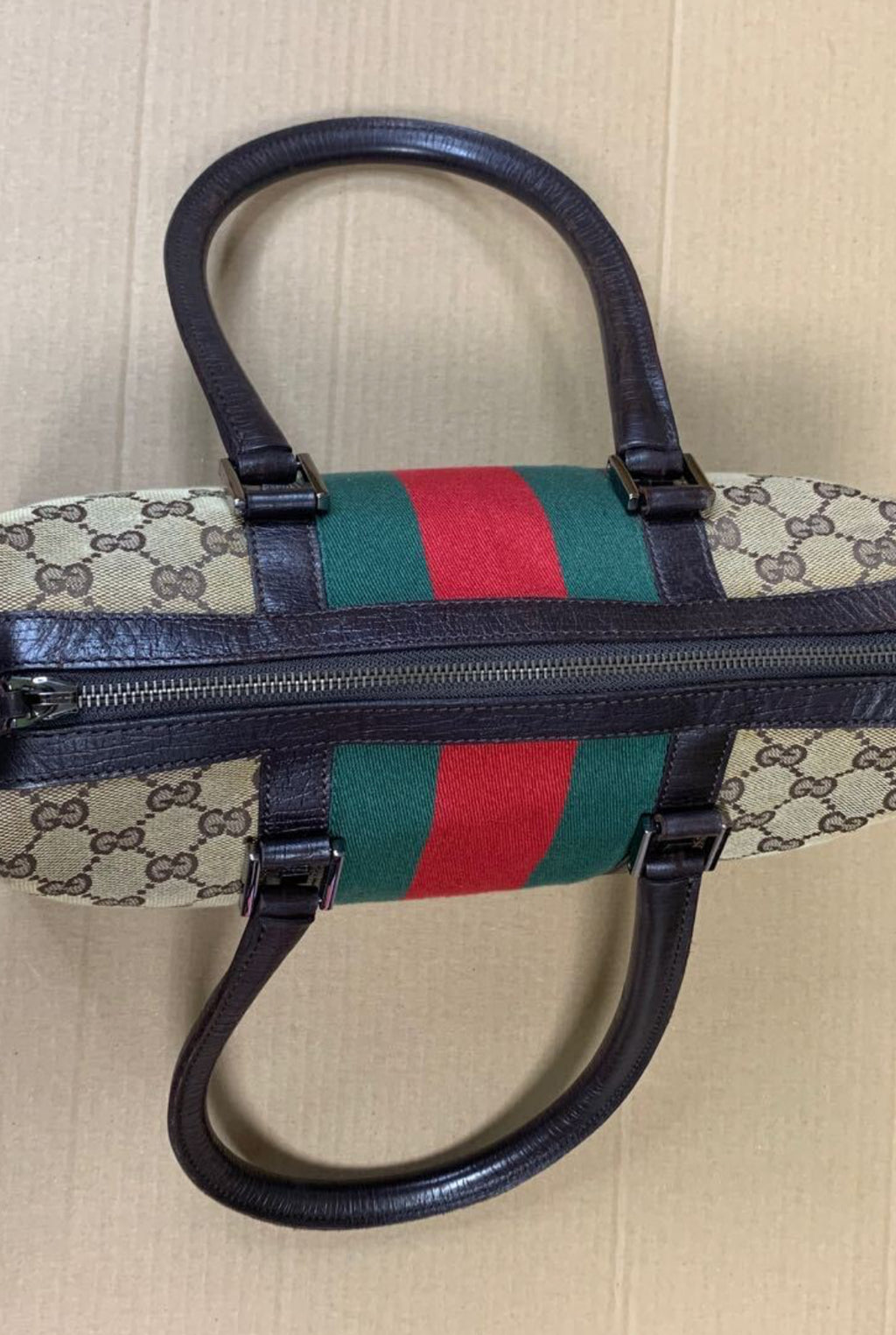 GUCCI Vintage GG Canvas Mini Web Boston Bag