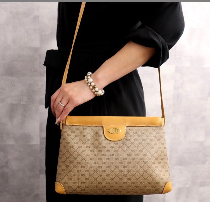 GUCCI Old Gucci Micro GG PVC Calf Leather Shoulder Bag