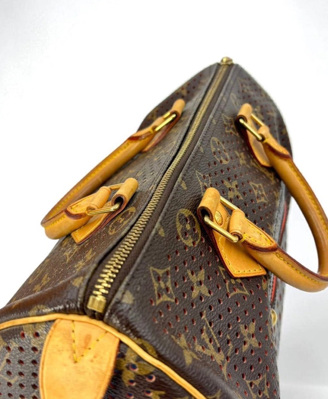 Authentic LOUIS VUITTON Monogram Perforated Speedy 30 Fuchsi Handbag