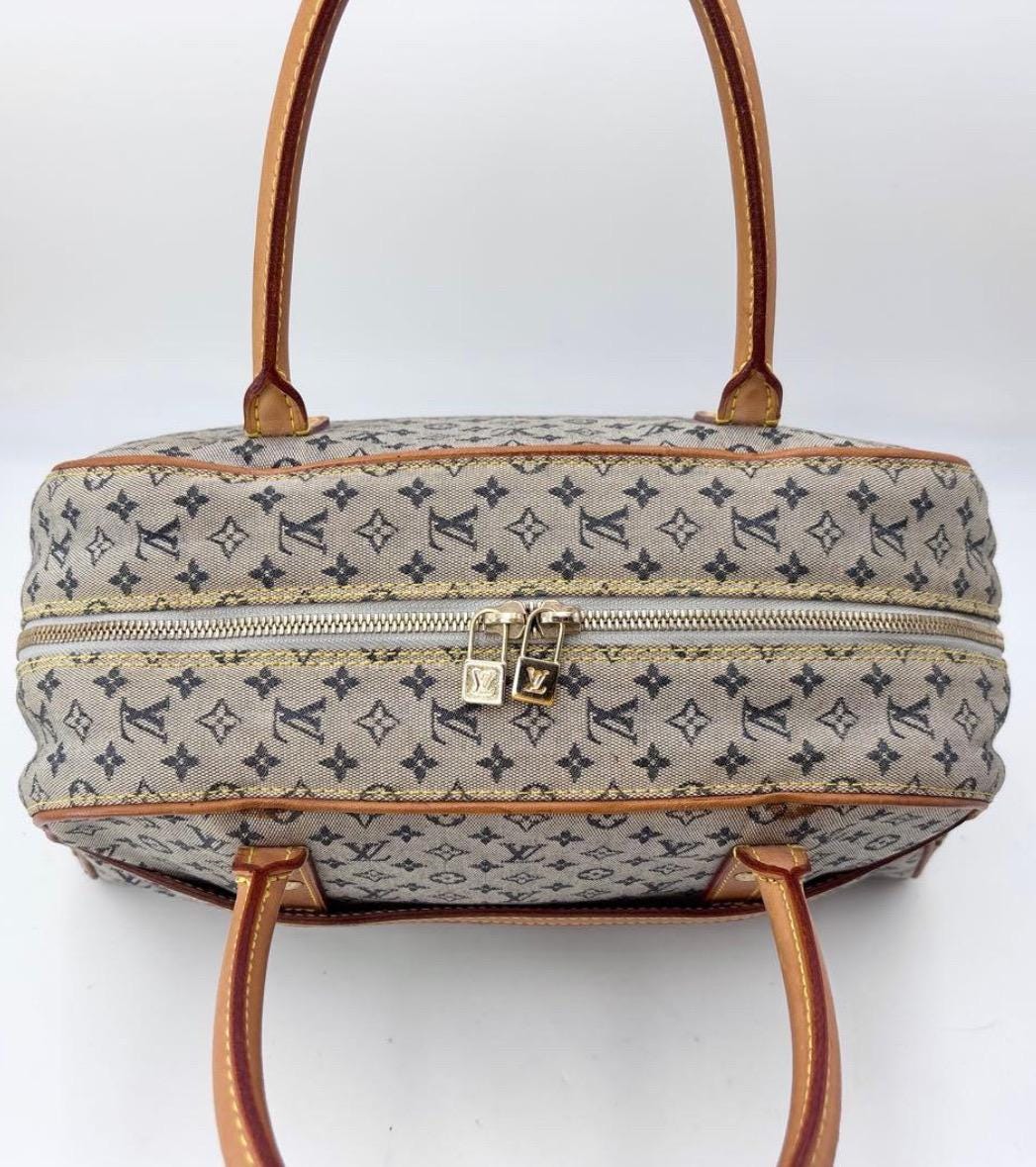 Authentic LOUIS VUITTON Monogram Mini Marie Handbag/Boston Bag, Canvas/Blue Leather Vintage