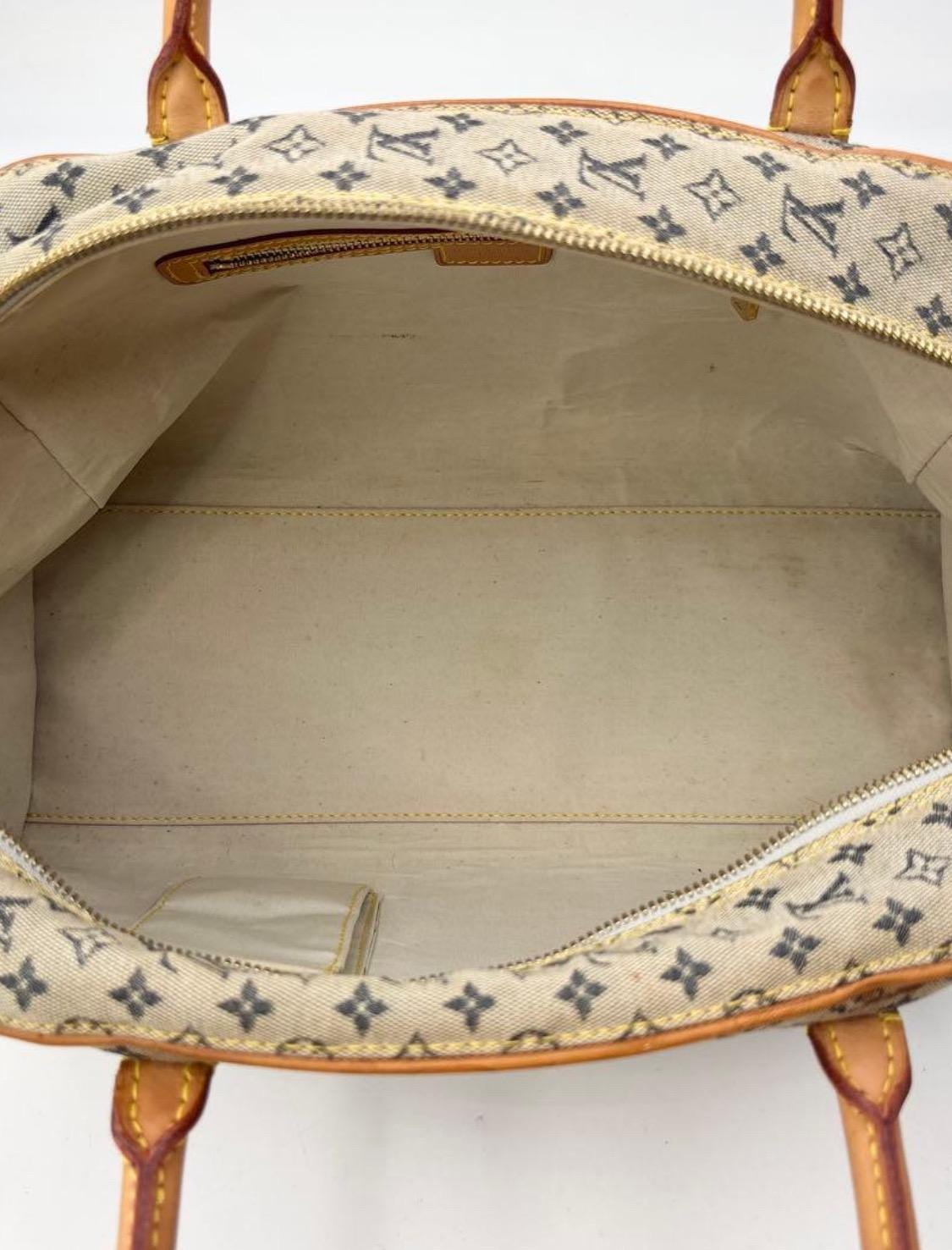 Authentic LOUIS VUITTON Monogram Mini Marie Handbag/Boston Bag, Canvas/Blue Leather Vintage