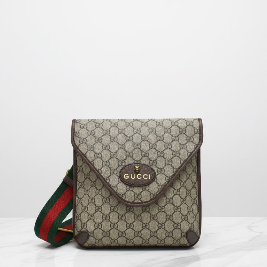 GUCCI GG Supreme Monogram Web Medium Neo Vintage Flap Messenger Bag Beige New Acero