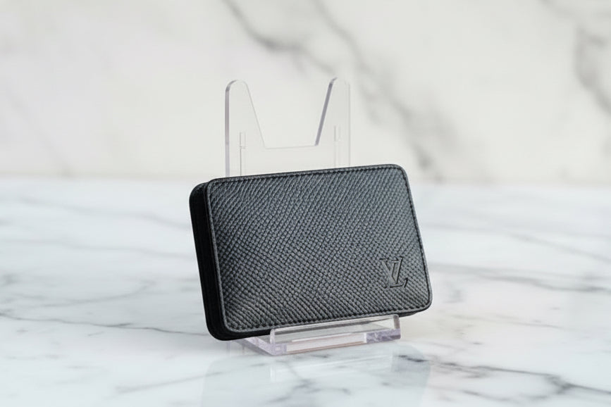 Authentic Louis Vuitton Black Taïga Leather Card/Coin Holder Wallet