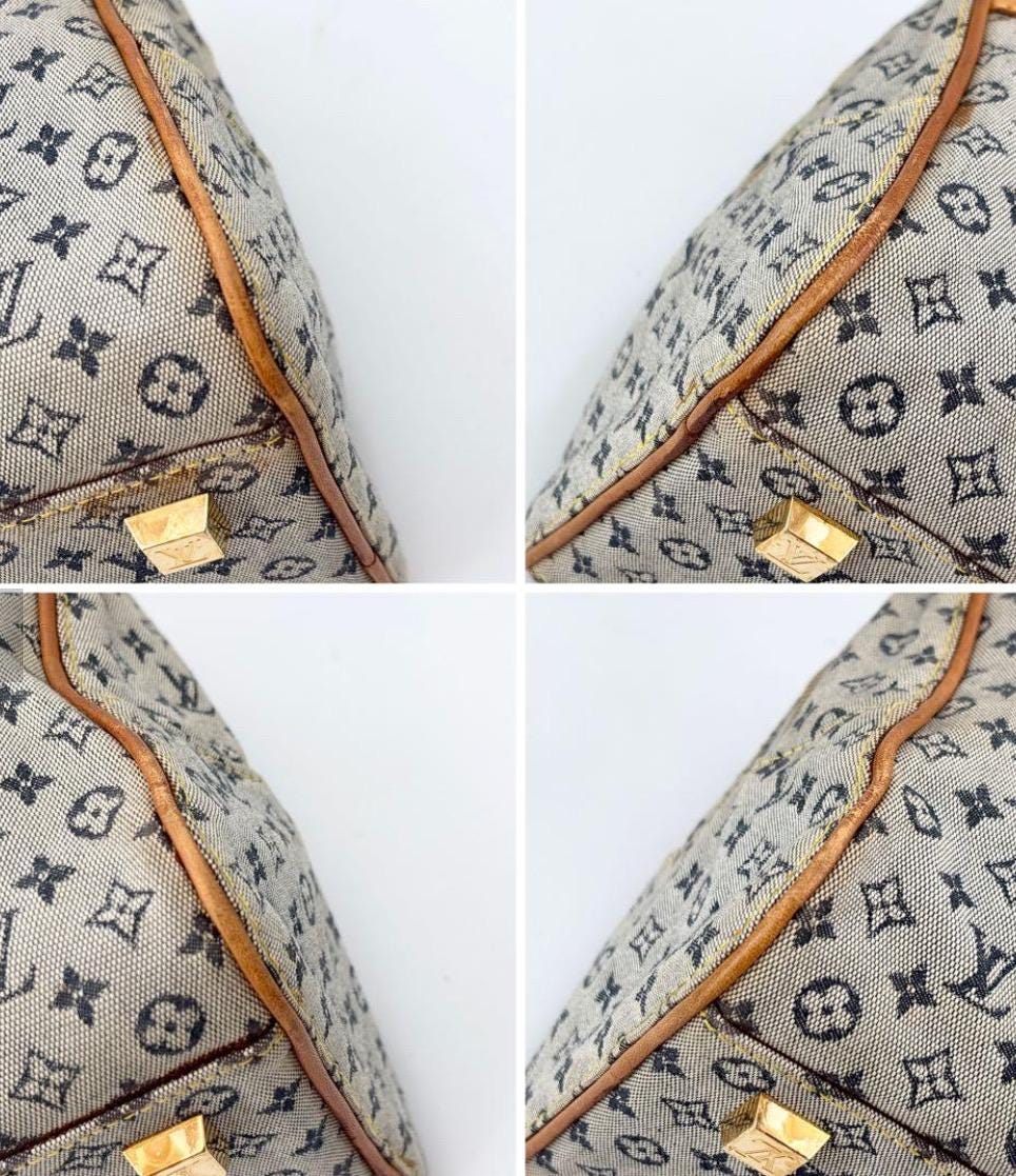 Authentic LOUIS VUITTON Monogram Mini Marie Handbag/Boston Bag, Canvas/Blue Leather Vintage