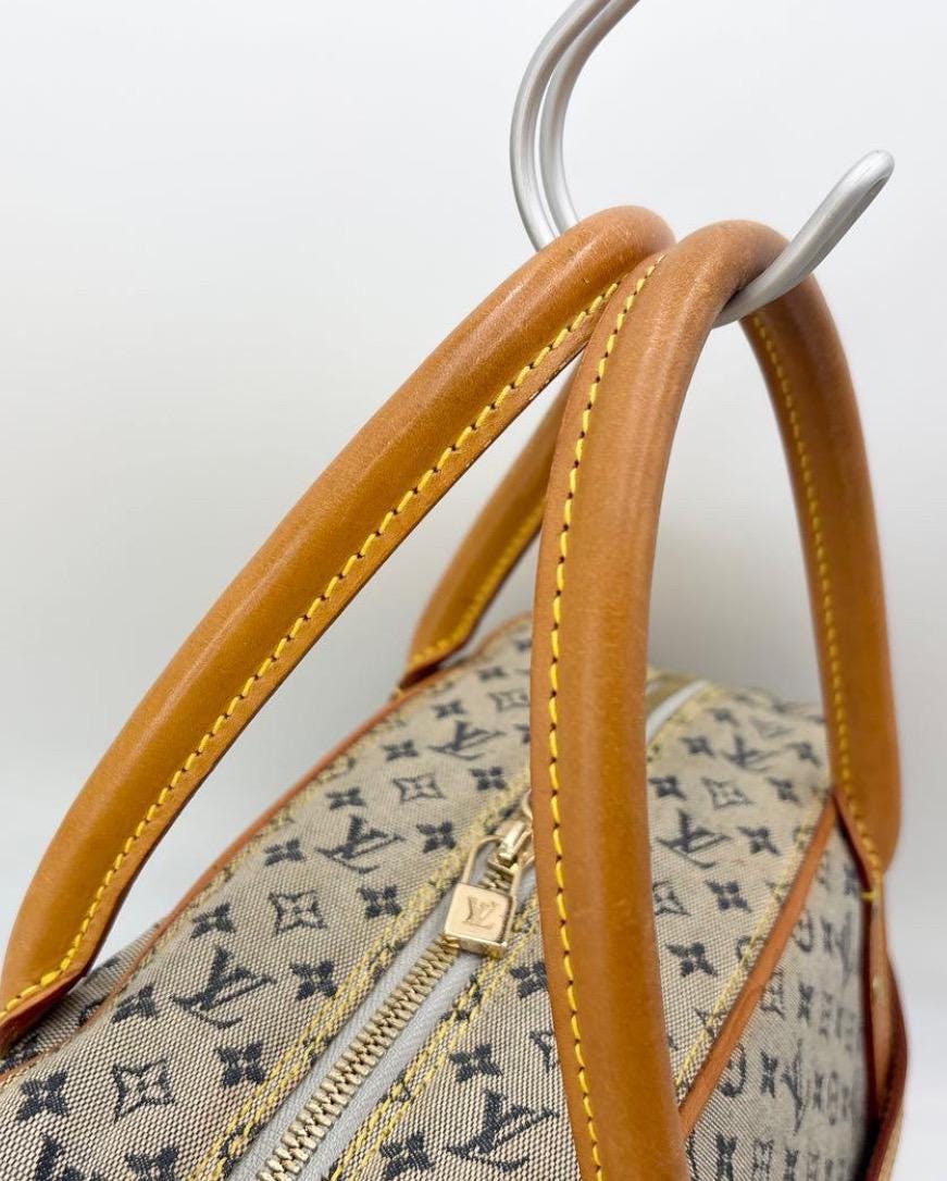 Authentic LOUIS VUITTON Monogram Mini Marie Handbag/Boston Bag, Canvas/Blue Leather Vintage
