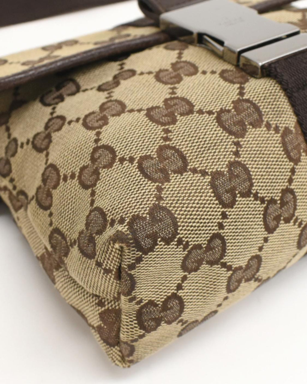 Authentic GUCCI GG Monogram Buckle Belt Bag Dark Brown