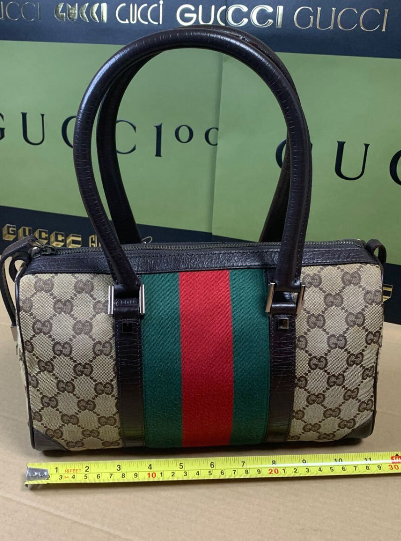 GUCCI Vintage GG Canvas Mini Web Boston Bag