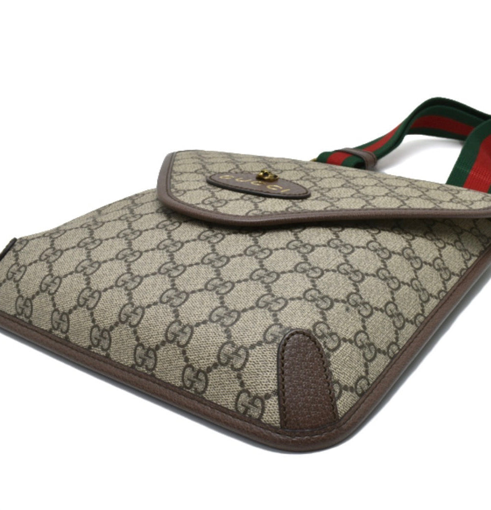 GUCCI GG Supreme Monogram Web Medium Neo Vintage Flap Messenger Bag Beige New Acero