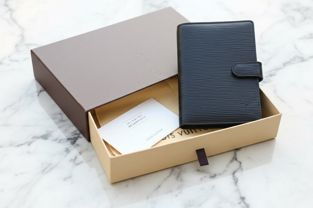 Authentic Louis Vuitton Epi Black Agenda PM Notebook W/Box