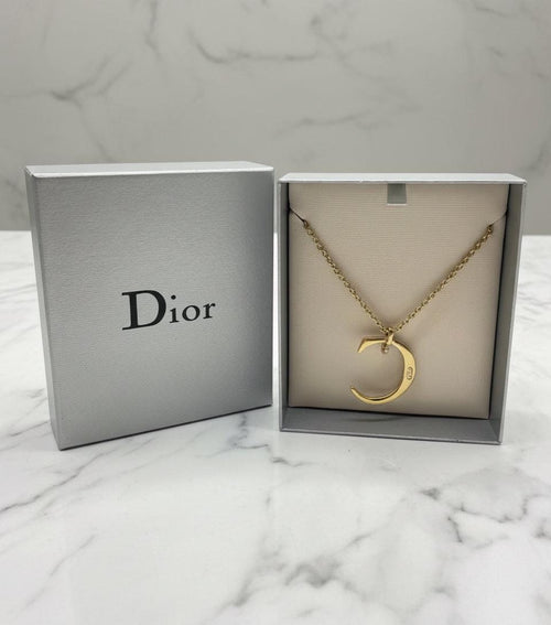 Authentic Christian Dior C Logo Gold Pendant Necklace