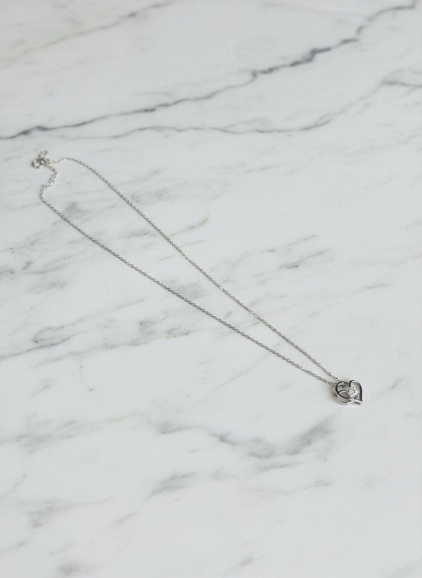 Double Heart Silver Crystal Necklace