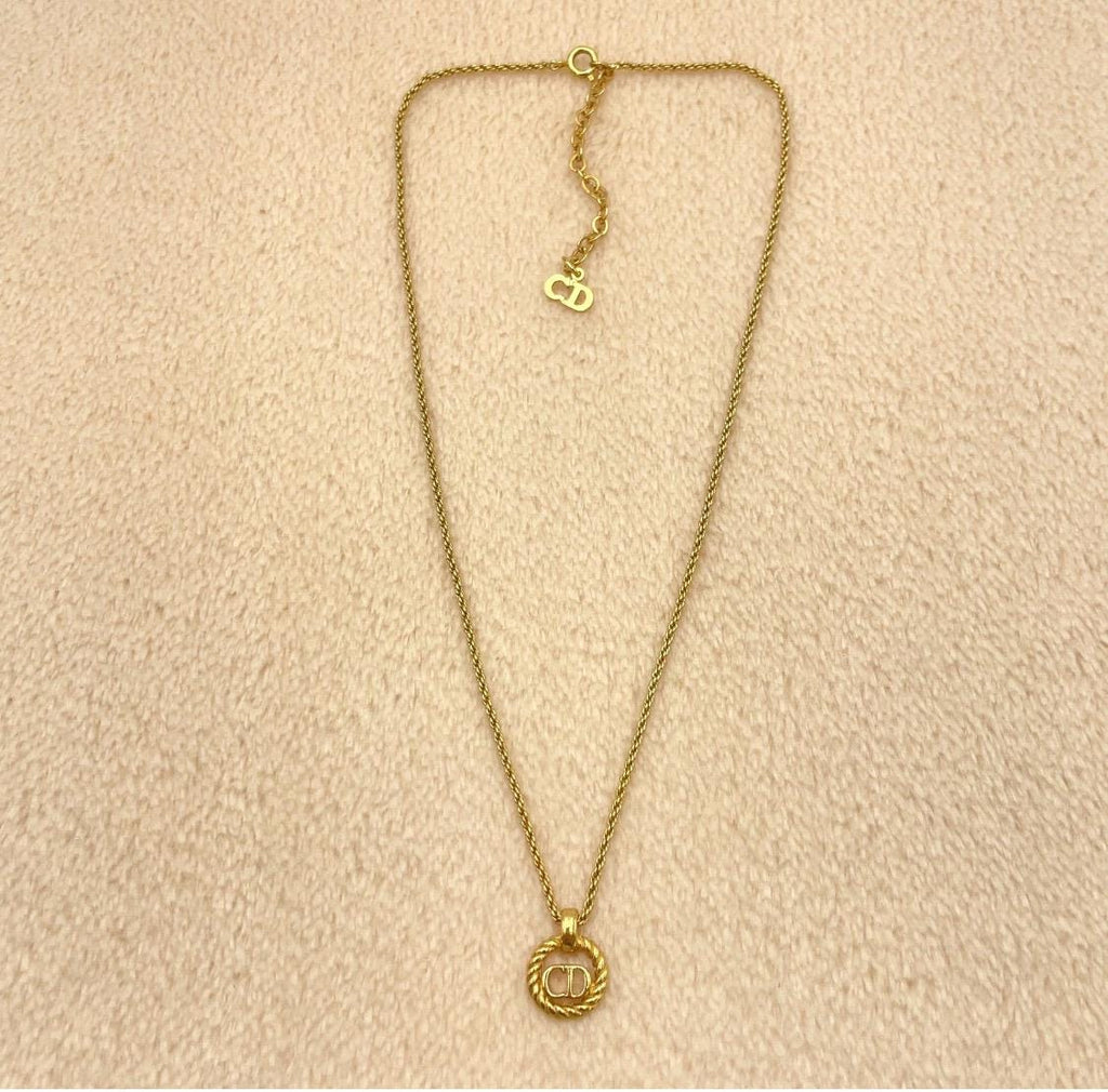Authentjc Christian Dior Twist Circle CD Necklace  W/Box Vintage