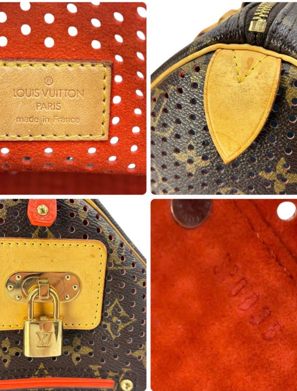 Authentic LOUIS VUITTON Monogram Perforated Speedy 30 Fuchsi Handbag