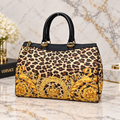 Vintage Gianni Versace Animalier Barocco Leopard Crown Top Handle Satchel Bag – Black/Yellow