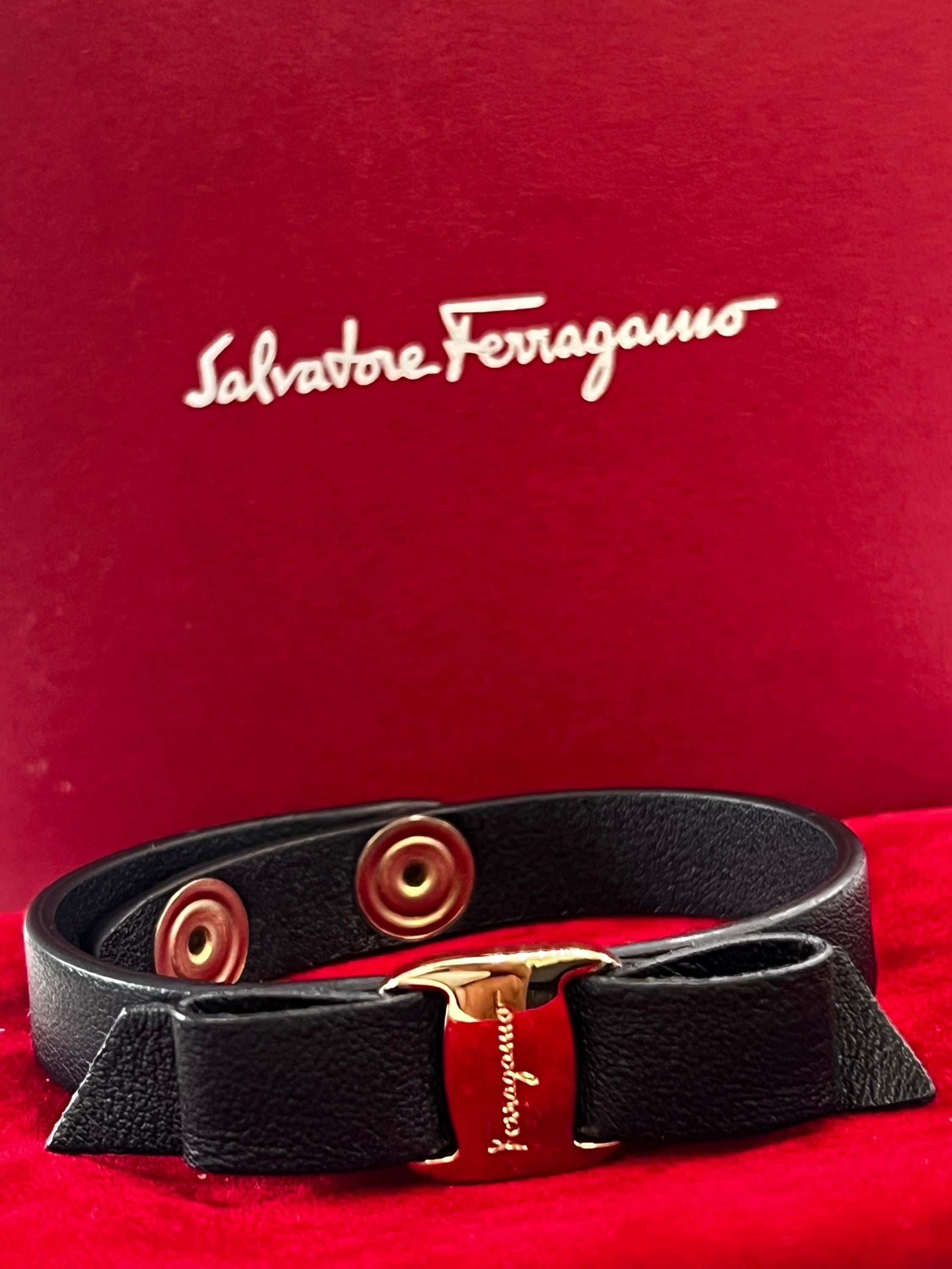 Vintage Ferragamo Vara Ribbon Leather Bracelet - Black, Authentic