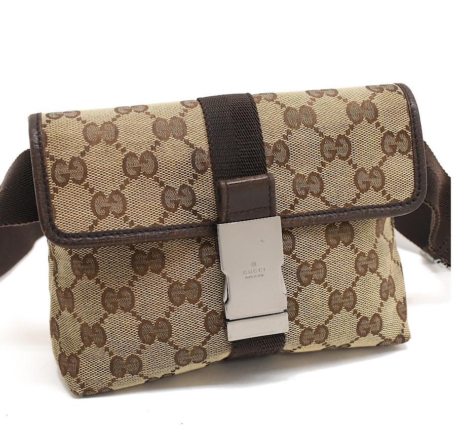 Authentic GUCCI GG Monogram Buckle Belt Bag Dark Brown
