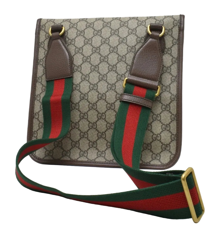 GUCCI GG Supreme Monogram Web Medium Neo Vintage Flap Messenger Bag Beige New Acero