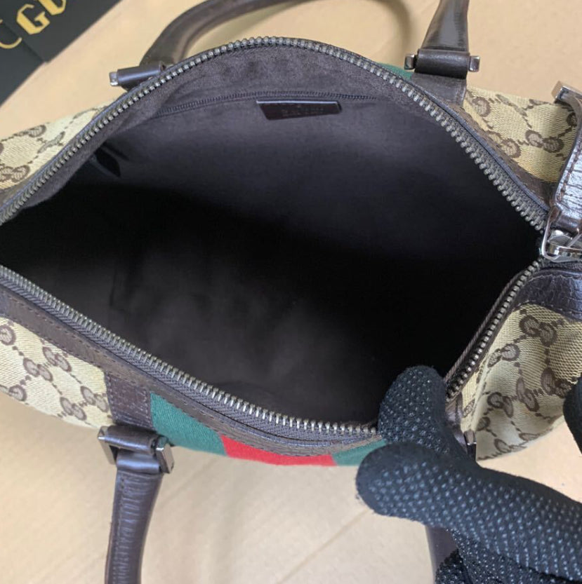GUCCI Vintage GG Canvas Mini Web Boston Bag