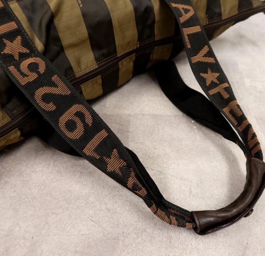 Authentic Vintage  FENDI  Roma 1925 Pequin striped canvas travel duffle bag