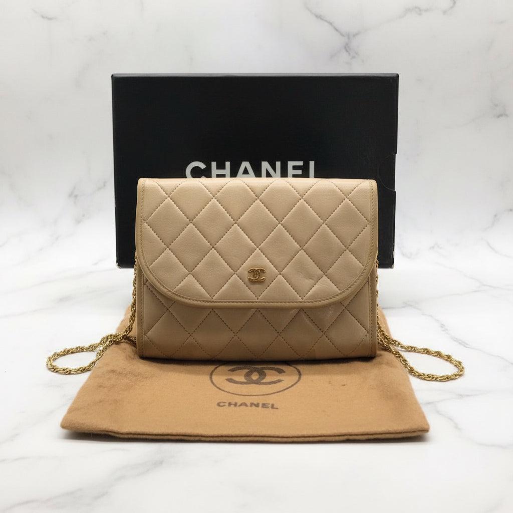 CHANEL Coco Mark Mini Matelassé Push-Lock Chain Shoulder Bag, Beige, Vintage