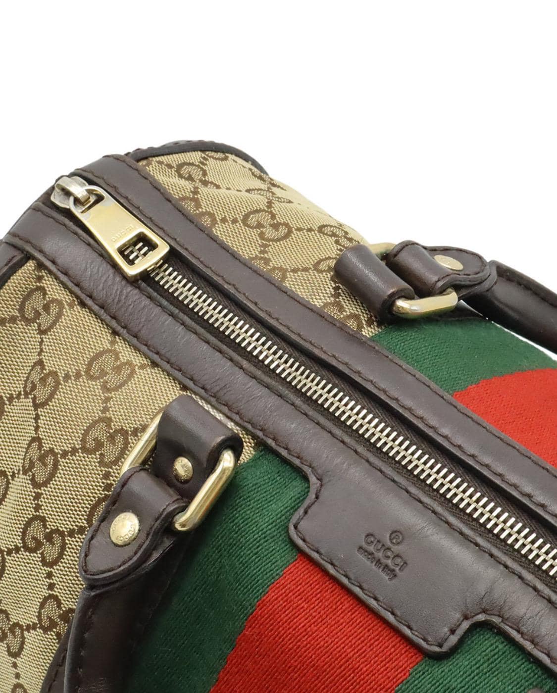 Authentic GUCCI Monogram Selleria Calfskin Vintage Web Medium Boston Beige Ebony Cocoa Shoulder bag