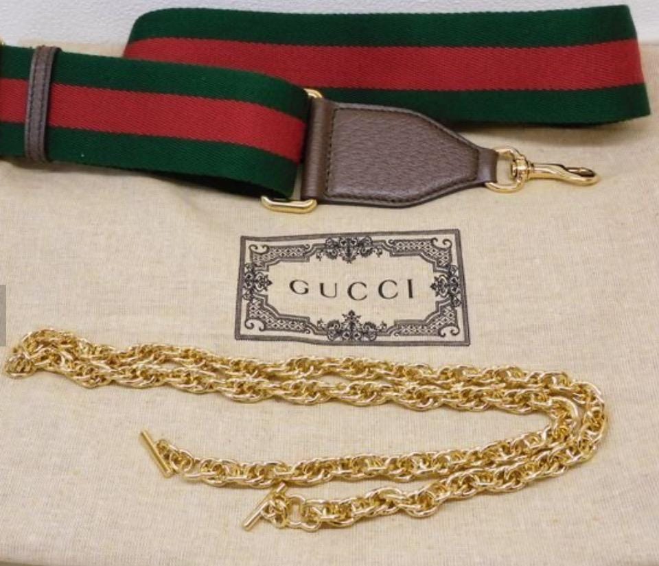 Authentic GUCCI GG Supreme Monogram Textured Dollar Calfskin Web Small Ophidia Slip Handle Tote Beige Ebony New Acero Excellent Condition