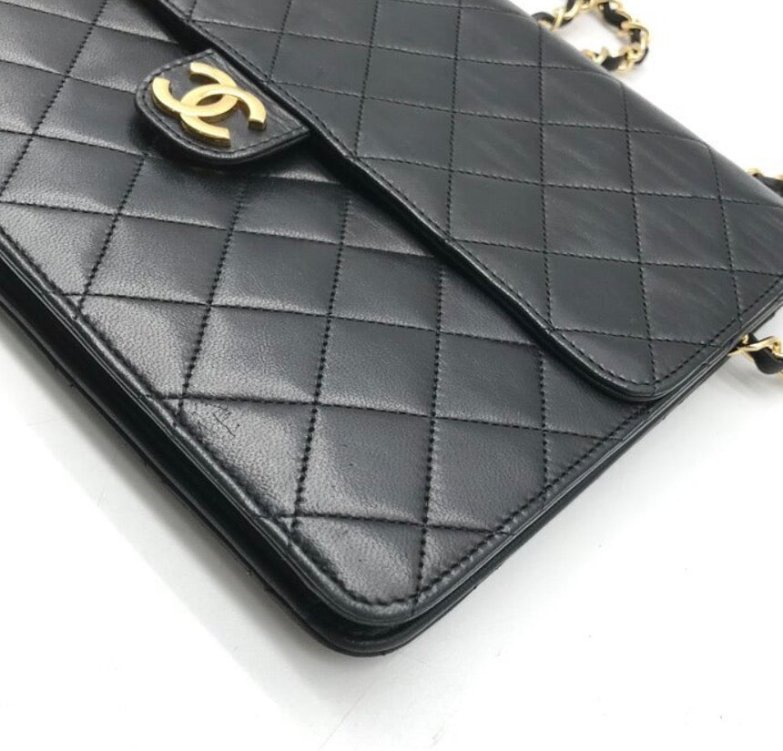 Authentic Chanel Coco Mark Matelassé Lambskin Chain Shoulder Bag, Black Vintage  With Authentication Excellenr Condition