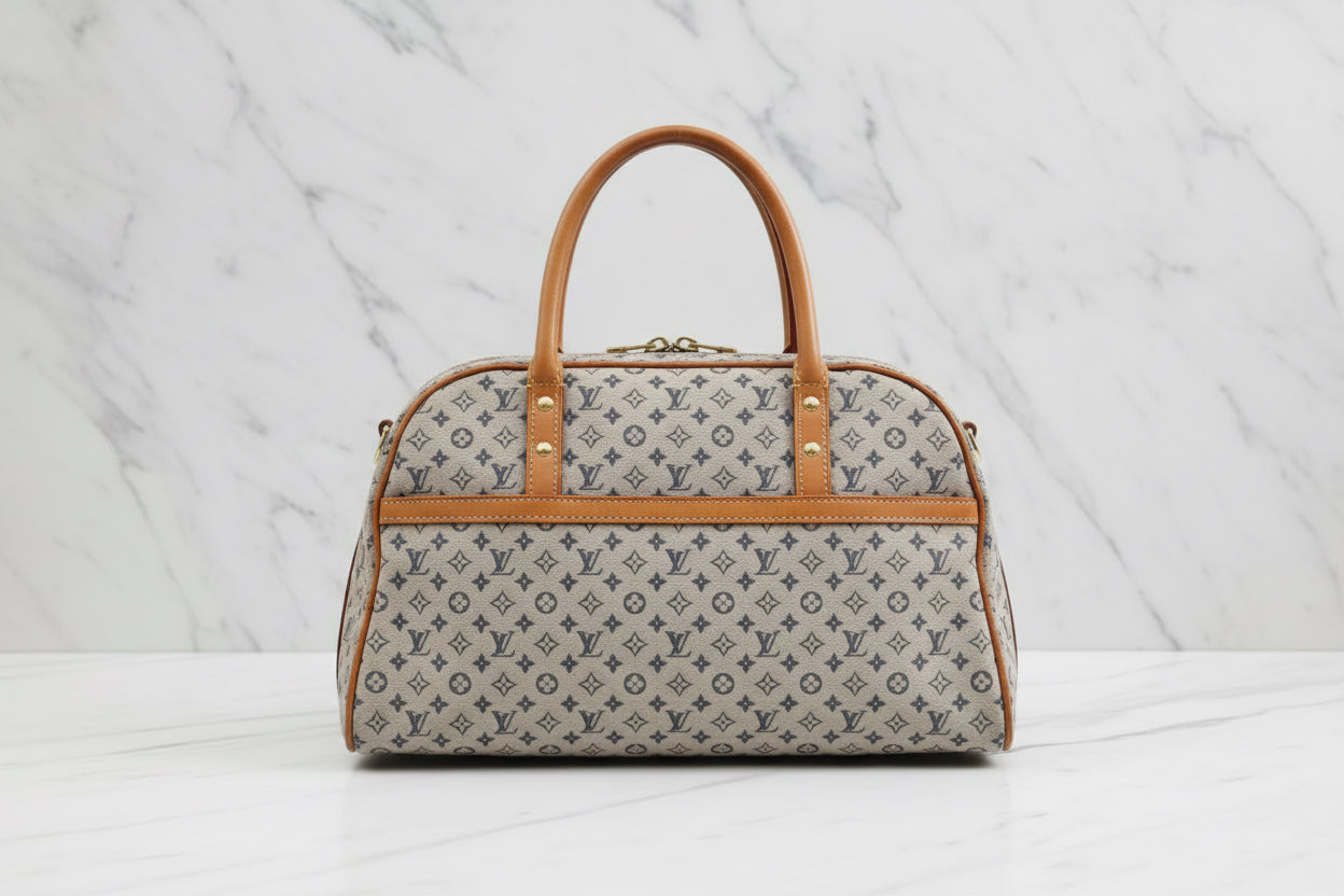 Authentic LOUIS VUITTON Monogram Mini Marie Handbag/Boston Bag, Canvas/Blue Leather Vintage