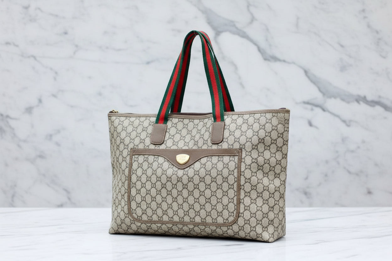 Authentic GUCCI PLUS Vintage Sherry Tote Handbag Vintage