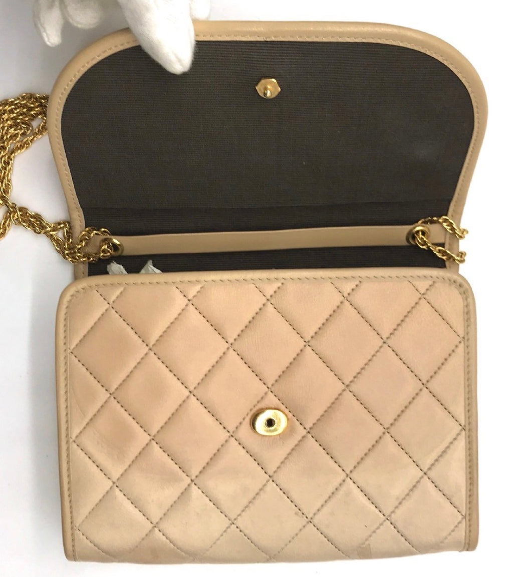 CHANEL Coco Mark Mini Matelassé Push-Lock Chain Shoulder Bag, Beige, Vintage