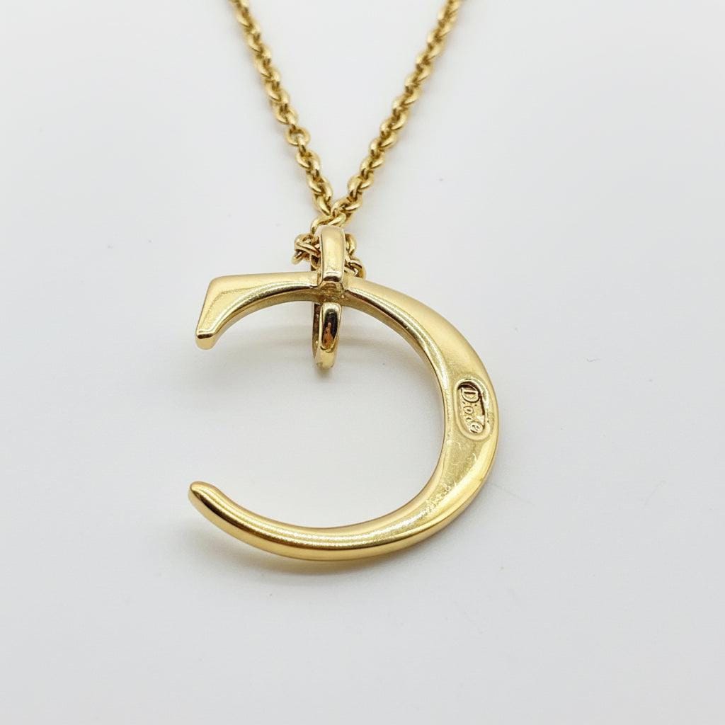 Authentic Christian Dior C Logo Gold Pendant Necklace
