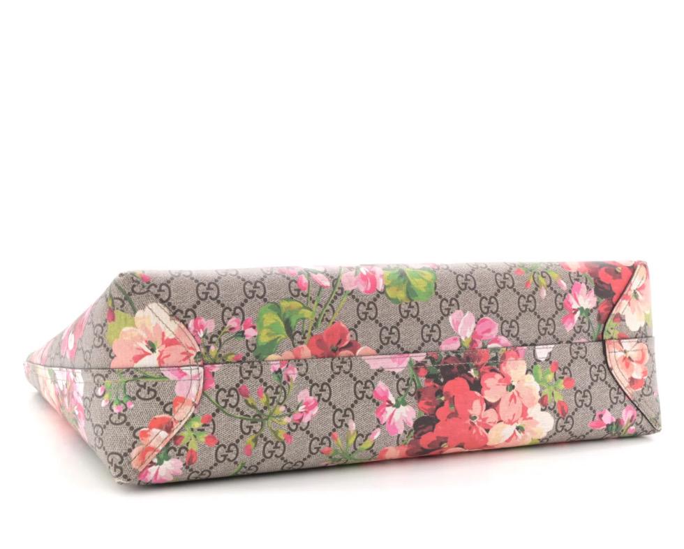 Authentic GUCCI GG Supreme Monogram Blooms Medium Reversible Tote Beige Multicolor Dry Rose